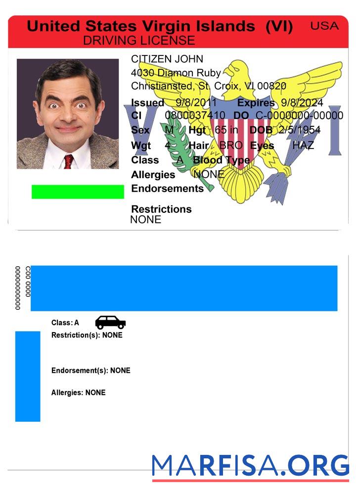 Blank USA Virgin Islands DL download for verification